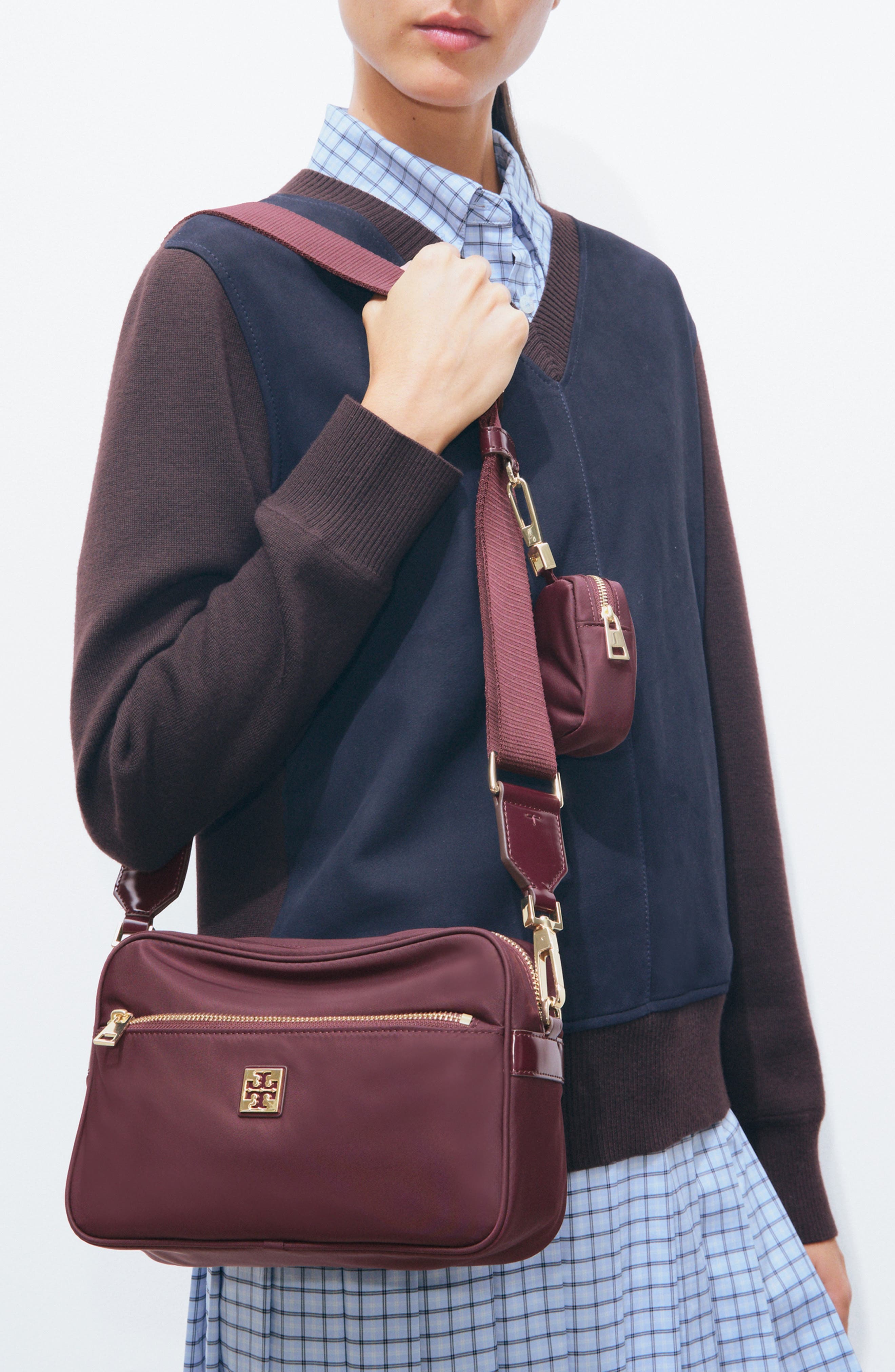 Virgina Nylon Shoulder Bag, Alternate, color, DARK CARMINE