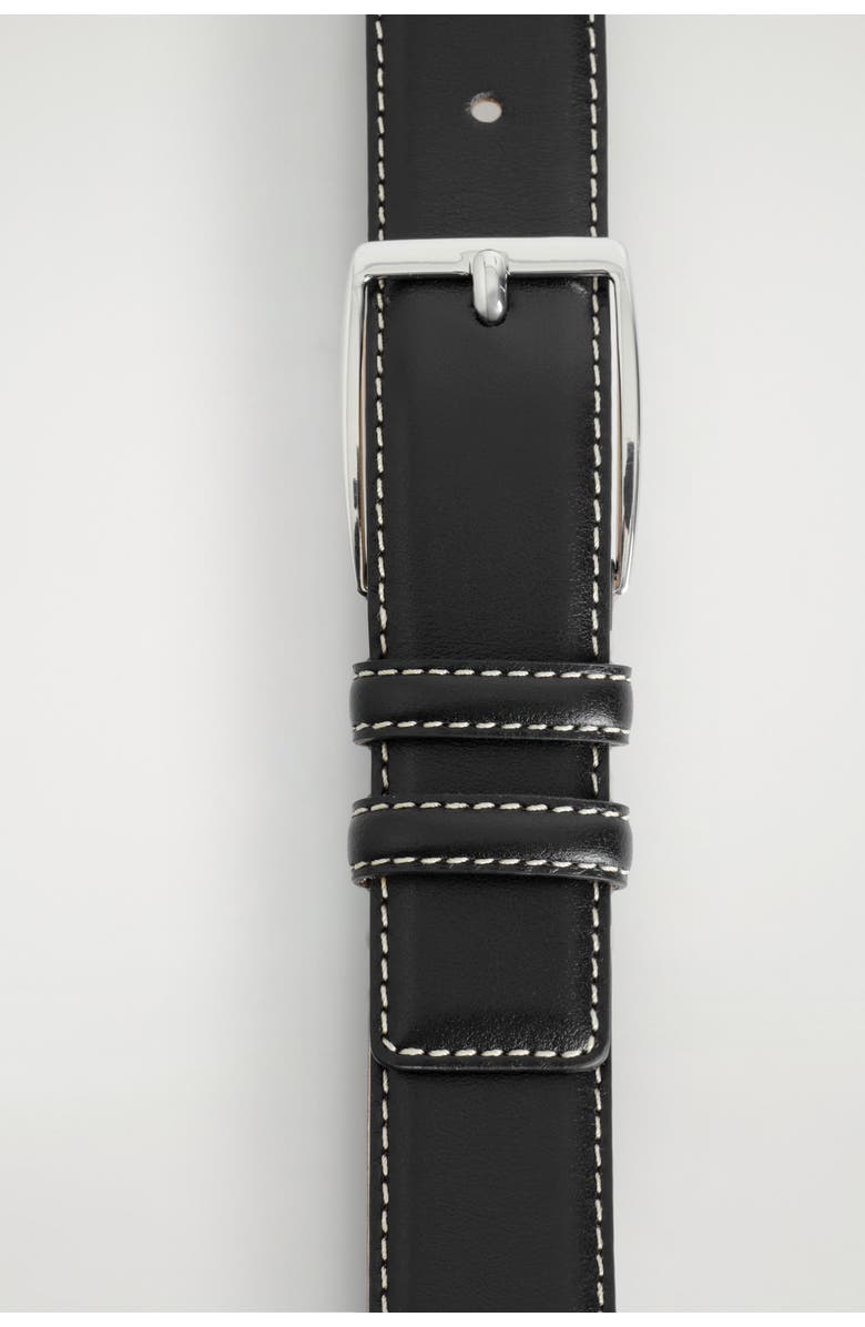 COS Topstitched Leather Belt, Alternate, color, Black