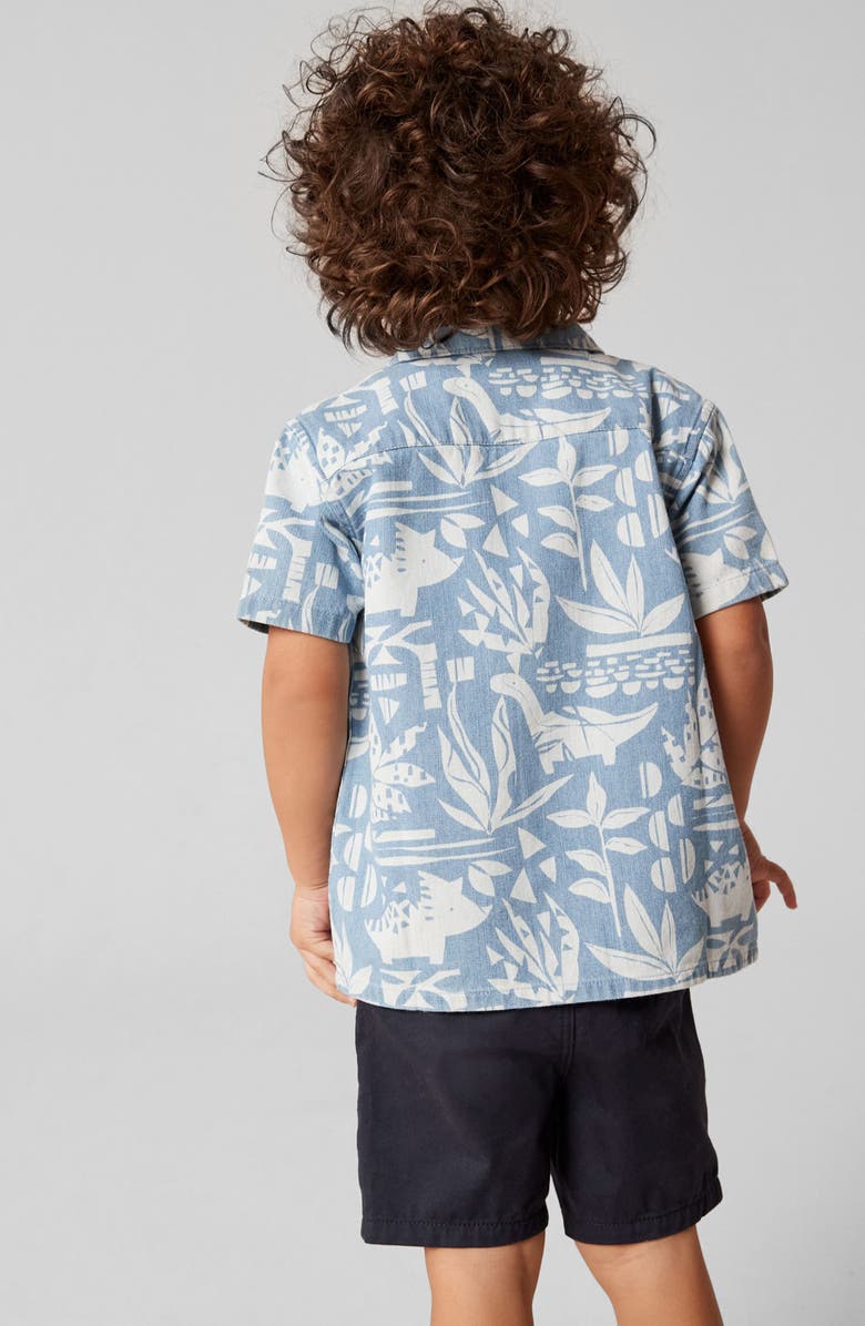 NEXT Kids' Dinosaur Print Short Sleeve Cotton Camp Shirt, Alternate, color,