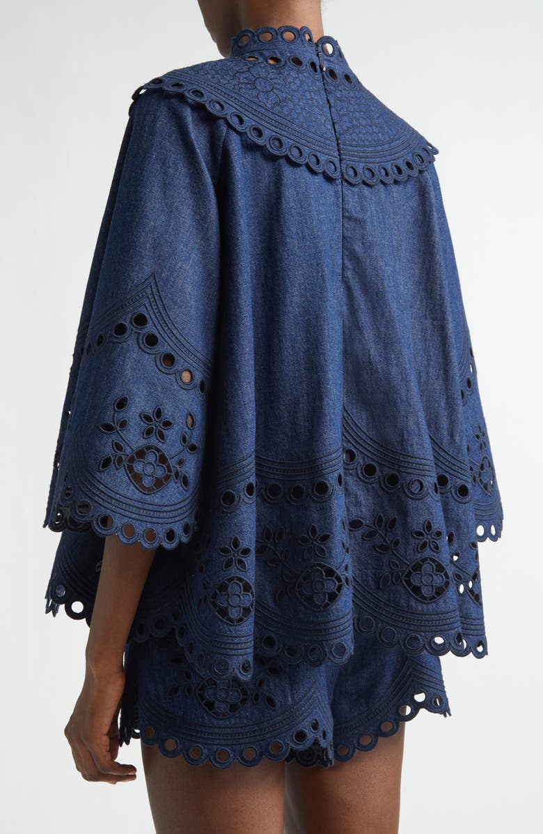 Zimmermann Mahon Broderie Anglaise Denim Cape Top, Alternate, color, Ink