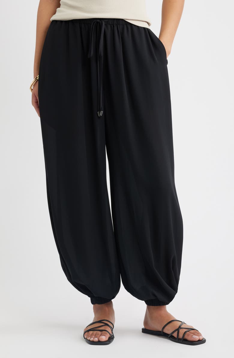Open Edit Tie Waist Balloon Pants, Main, color, Black
