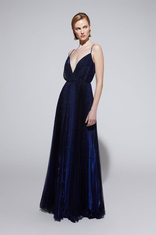 Halston Zellie Crystal Jersey Gown In Blue