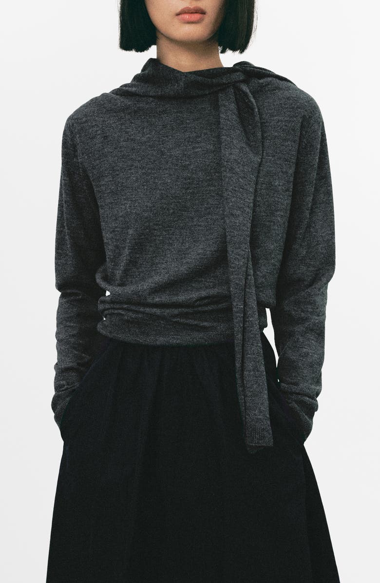 MANGO Scarf Sweater, Main, color, Medium Heather Grey