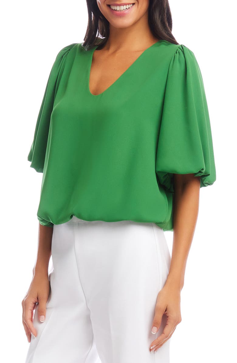 Karen Kane Puff Sleeve Crepe Top, Alternate, color, Green