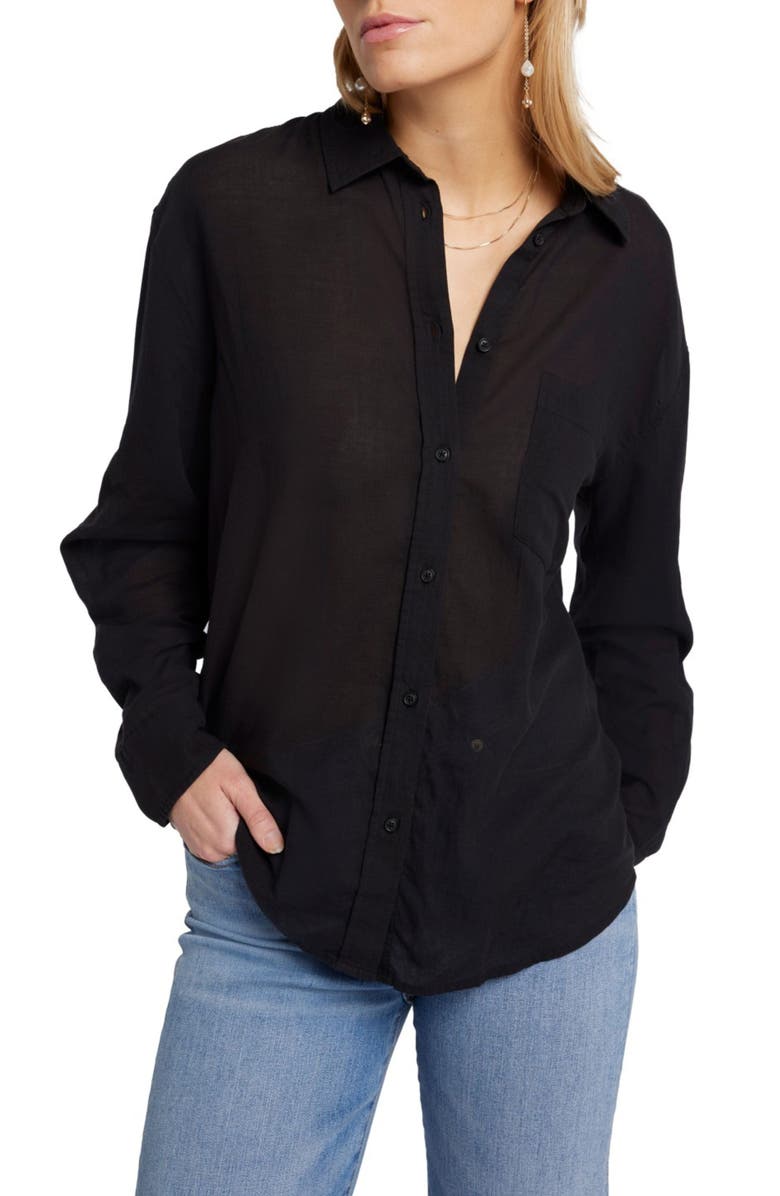 Seven Voile Cotton Button-Down Shirt, Alternate, color, Black