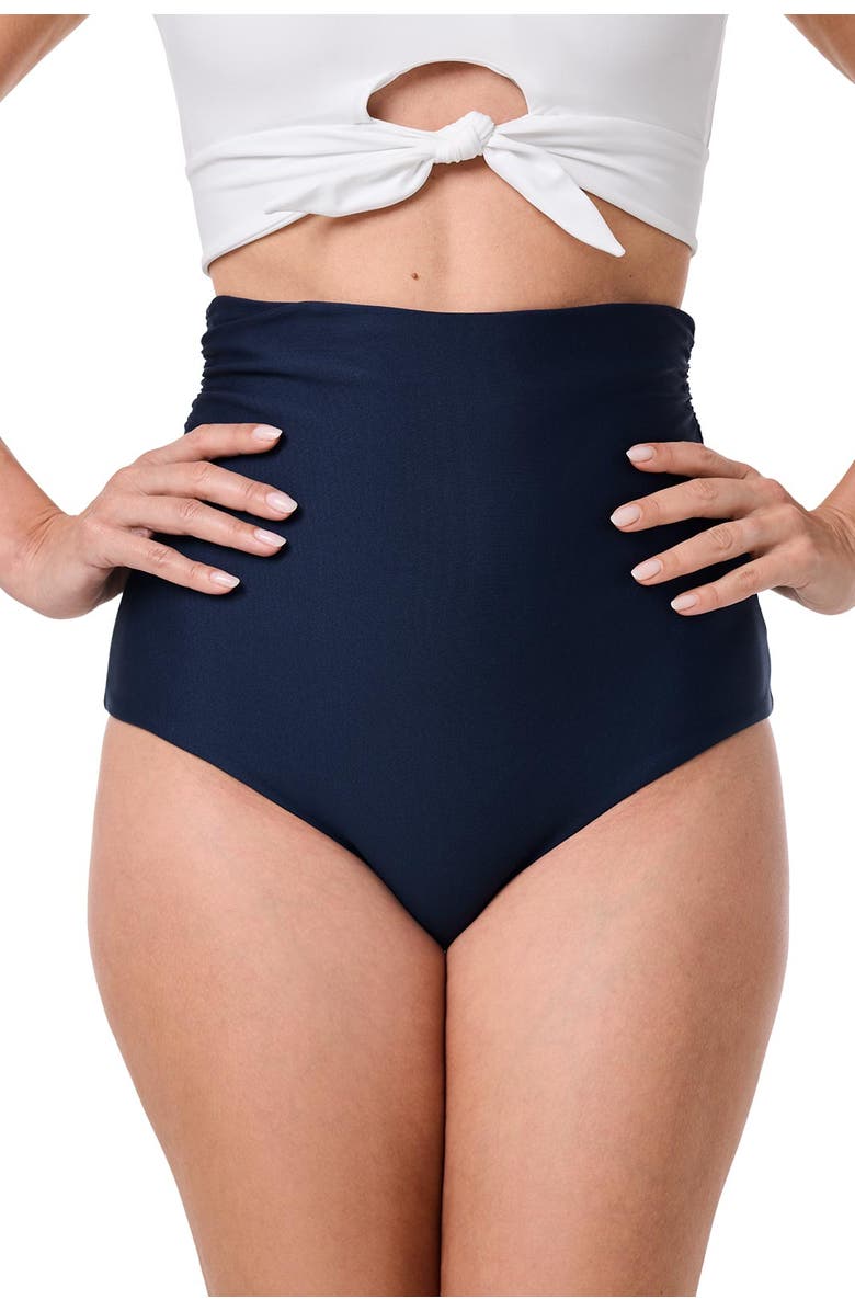 Coolibar Women's Ultra High Rise Swim Bottoms - UPF 50+ Sun Protection - Golden Isles, Alternate, color, Navy