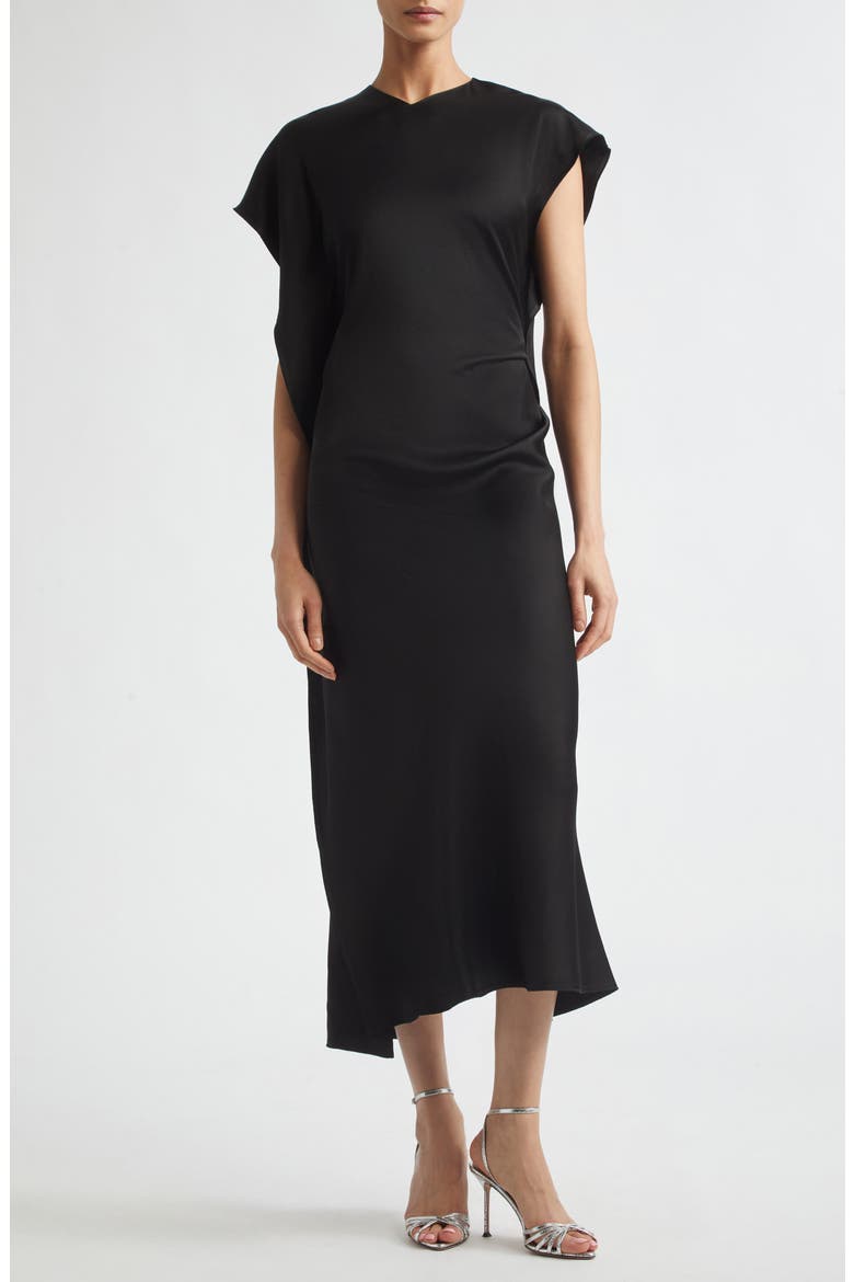 Victoria Dolman Sleeve Asymmetric Midi Dress, Main, color, BLACK