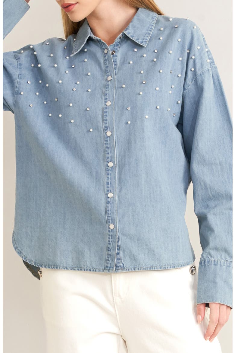 Embellished Chambray Shirt, Main, color, LIGHT INDIGO
