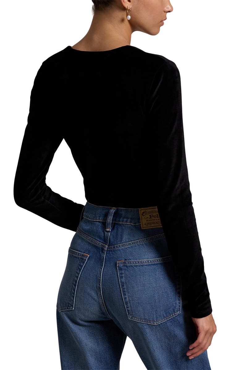 Polo Ralph Lauren Stretch Velvet Bodysuit, Alternate, color, Polo Black