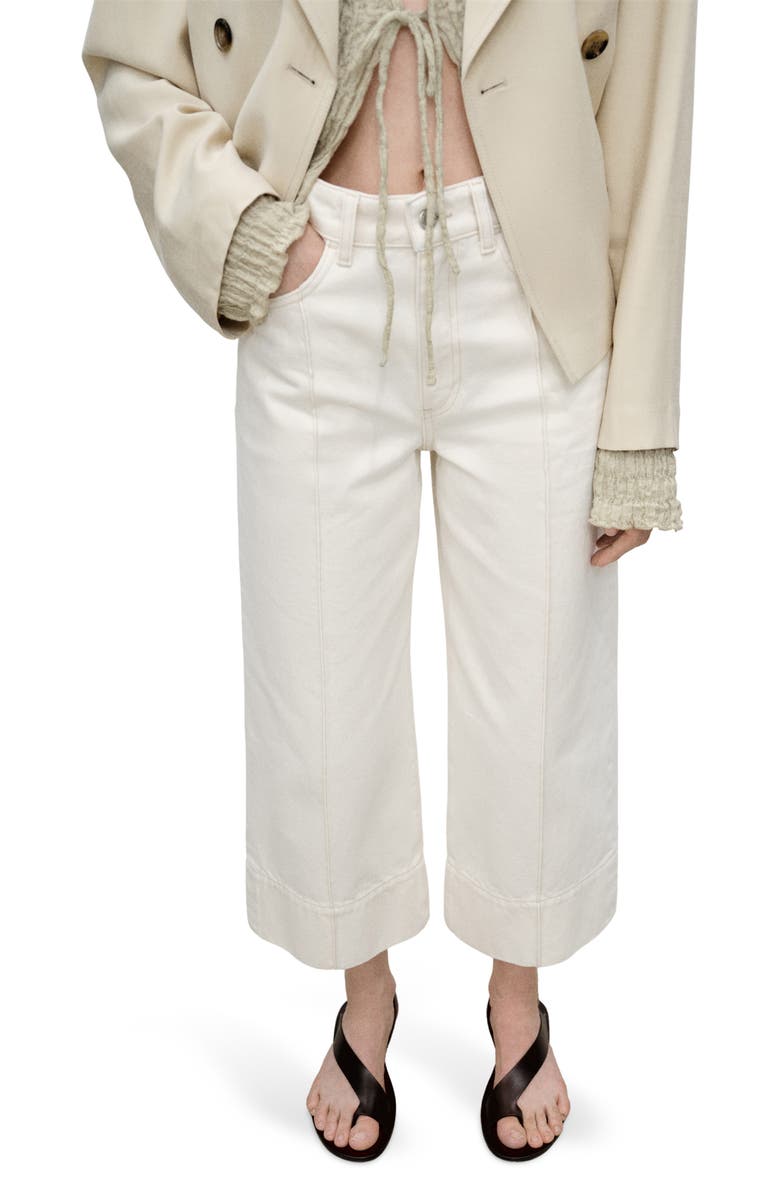 MANGO Seamed Crop Wide Leg Jeans, Alternate, color, Ecru