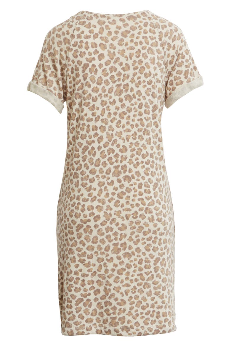 Button Detail T-Shirt Dress, Alternate, color, BEIGE OYSTER LEOPARD DISTRESS