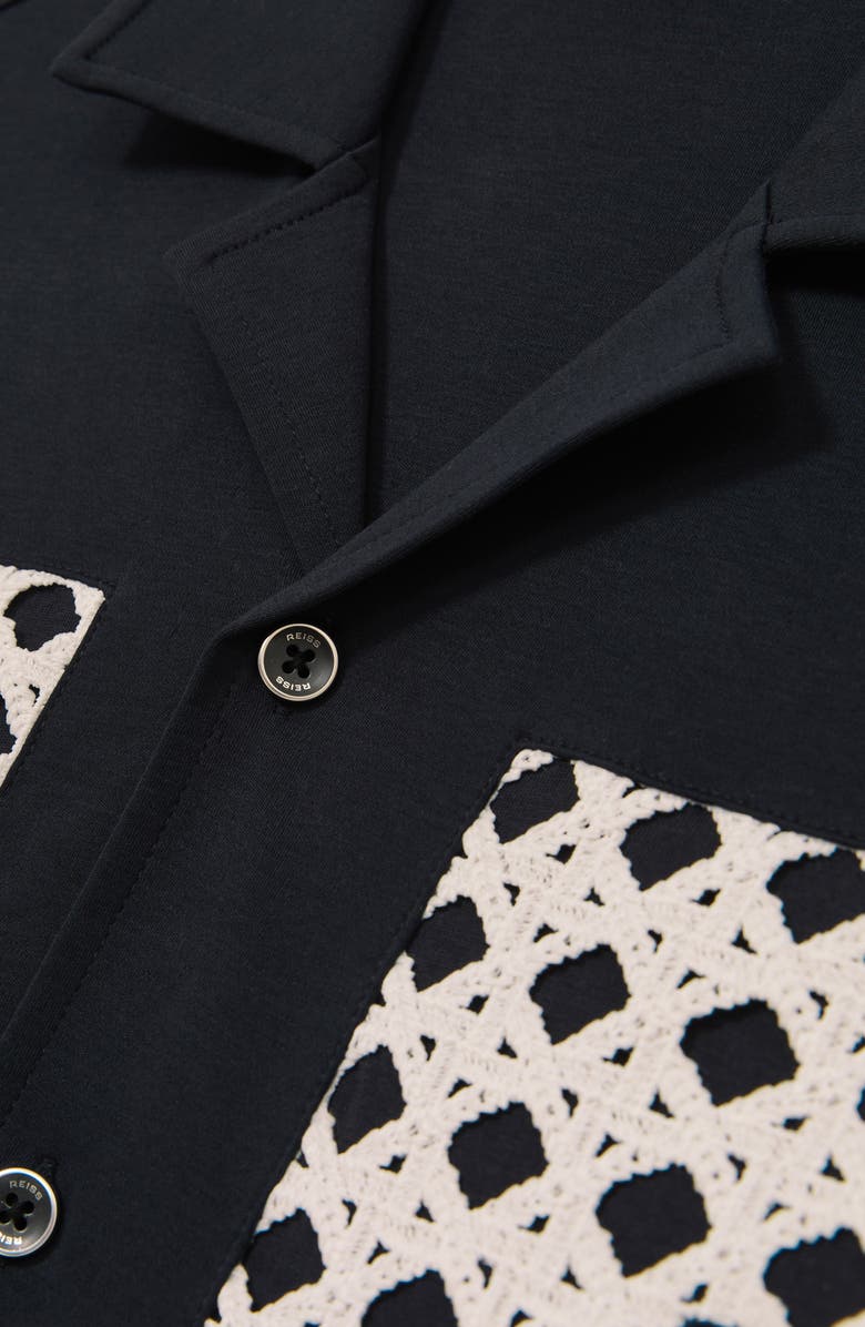 Reiss Cadore Overlay Detail Camp Shirt, Alternate, color, Navy
