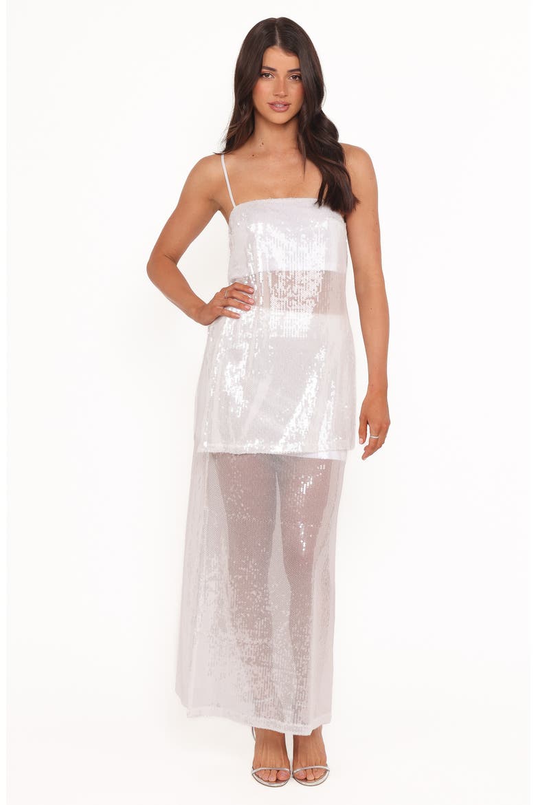 Vienne Sequin Top & Maxi Skirt Set, Alternate, color, WHITE SEQUIN