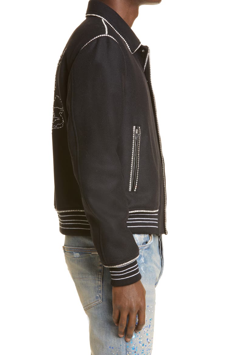Cherub Crystal Embellished Wool Blend Bomber Jacket, Alternate, color, BLACK