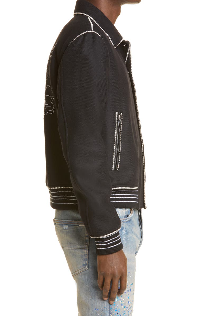AMIRI Cherub Crystal Embellished Wool Blend Bomber Jacket, Alternate, color, 