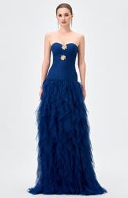 Bariano Ziana Strapless Ruffle Ball Gown