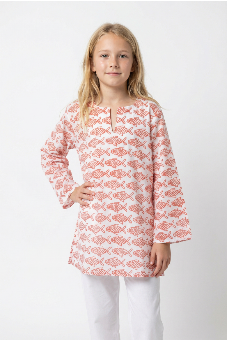 Girls Classic Kurta(Toddler, Little Kid, Big Kid), Alternate, color, Red Coi