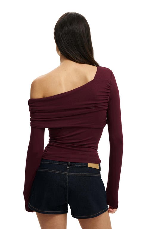 Cotton On One Shoulder Base Layer Long Sleeve In Burgundy