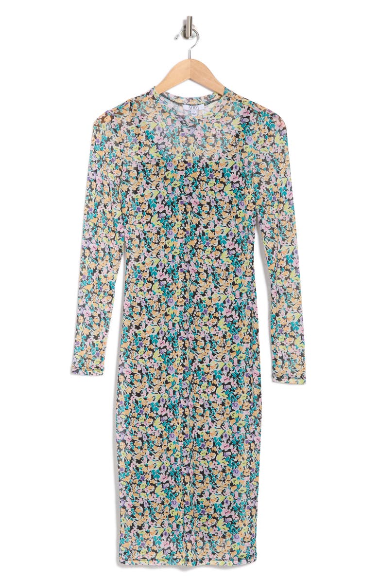 AFRM LOS ANGELES Loah Long Sleeve Mesh Midi Dress, Alternate, color, Dense Ditsy