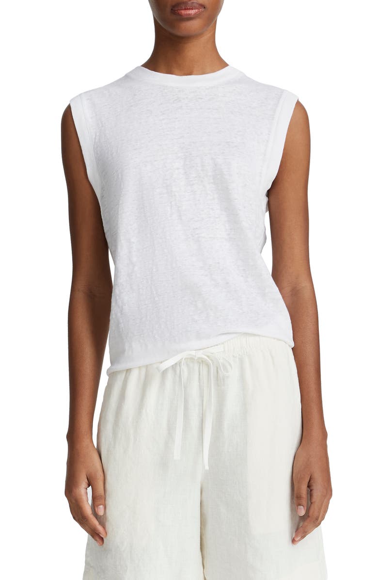 Vince Linen Muscle Tee, Main, color, Optic White