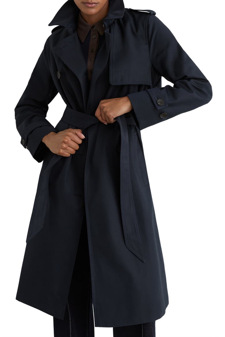 Azura Trench Coat with Removable Quilted Hood, Main, color, NAVY