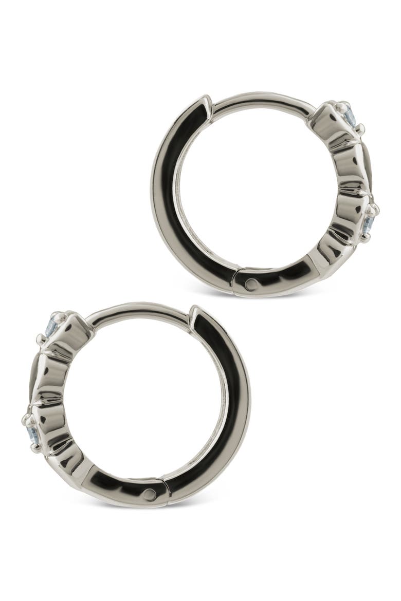 Cubic Zirconia Heart Micro Hoop Earrings, Alternate, color, SILVER