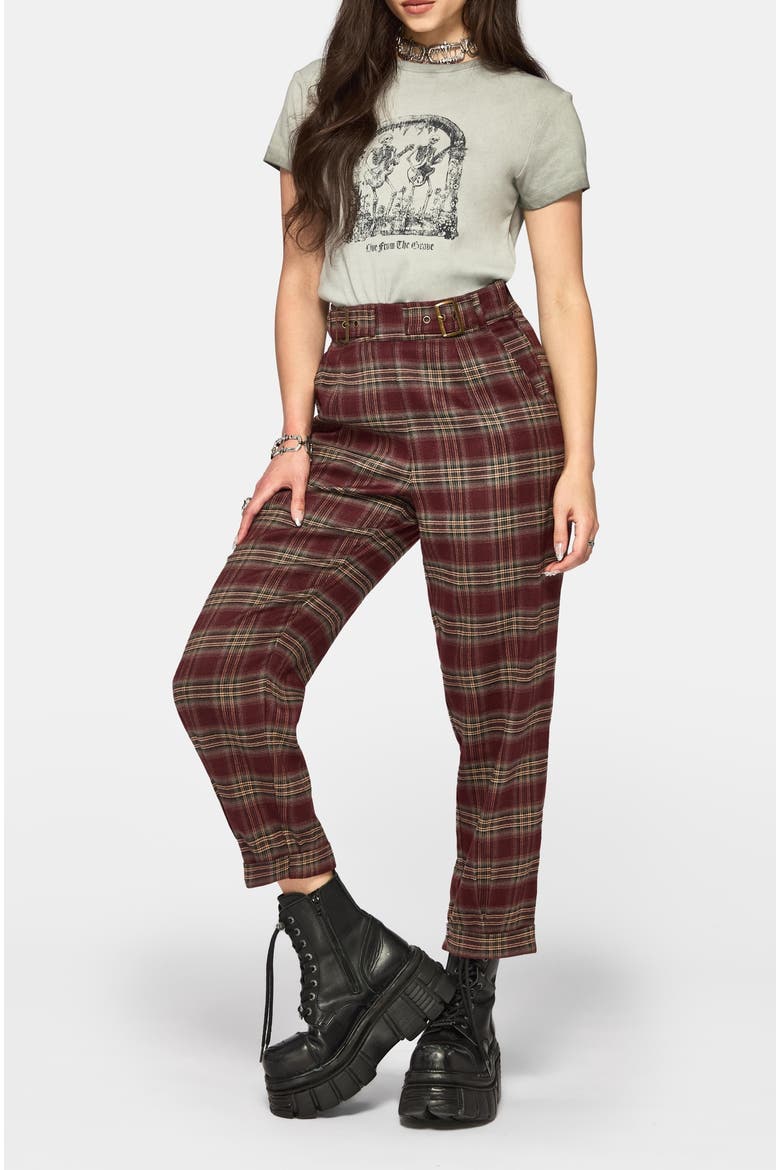 Cecily Buckle Check Balloon Trousers, Alternate, color, Burgundy