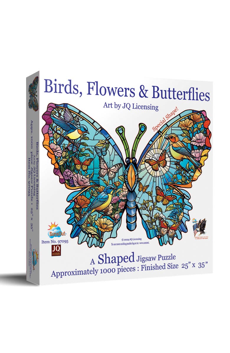 Sunsout Birds, Flowers and Butterflies 1000 piece Jigsaw Puzzle for Adults Special Shape, Main, color, Multicolor