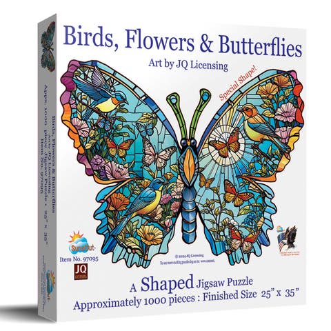 Birds, Flowers and Butterflies 1000 piece Jigsaw Puzzle for Adults Special Shape