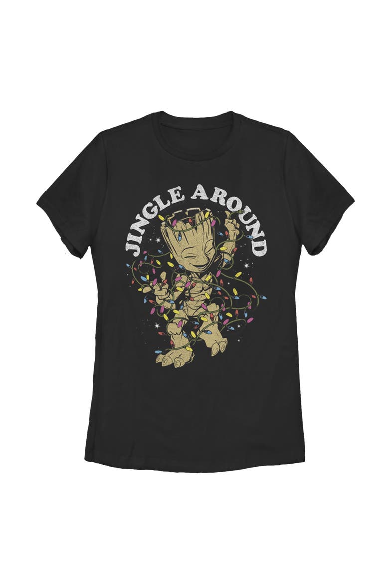 Women's Guardians of the Galaxy Groot Jingle Around  Graphic T-Shirt, Main, color, Black