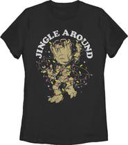 GUARDIANS OF THE GALAXY Women's Guardians of the Galaxy Groot Jingle Around Graphic T-Shirt