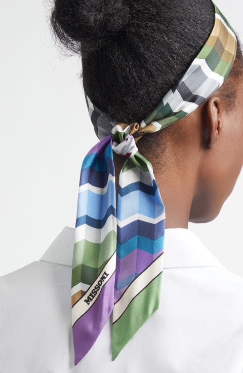 Zigzag Print Silk Skinny Scarf