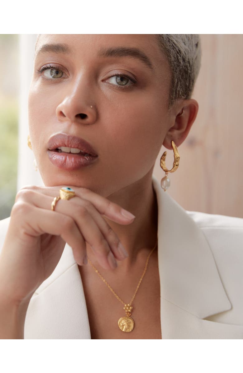 Ottoman Hands Judy Statement Hoop Earrings, Alternate, color, Brass