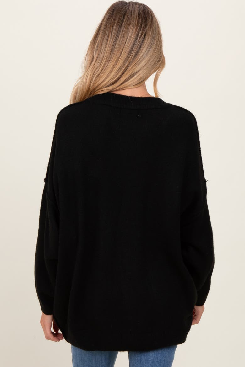 Oversized Crewneck Melange Knit Sweater, Alternate, color, Black