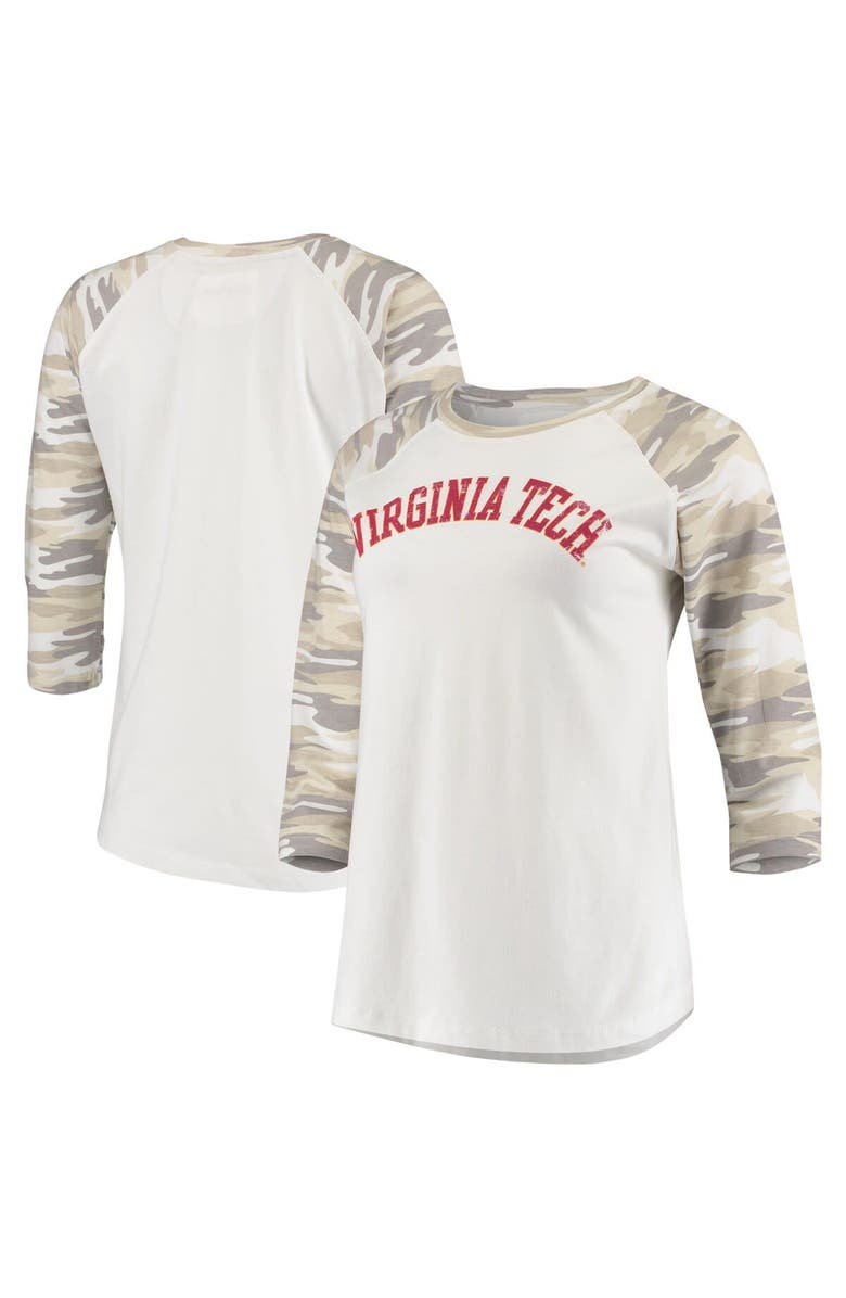 CAMP DAVID Women's White/Camo Virginia Tech Hokies Boyfriend Baseball Raglan 3/4 Sleeve T-Shirt, Main, color,