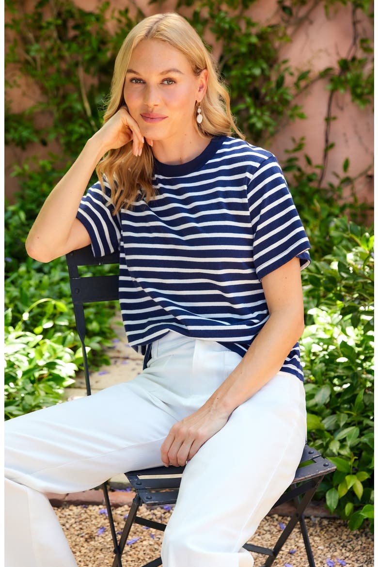 Stripe Cotton T-Shirt, Alternate, color, NAVY/WHITE