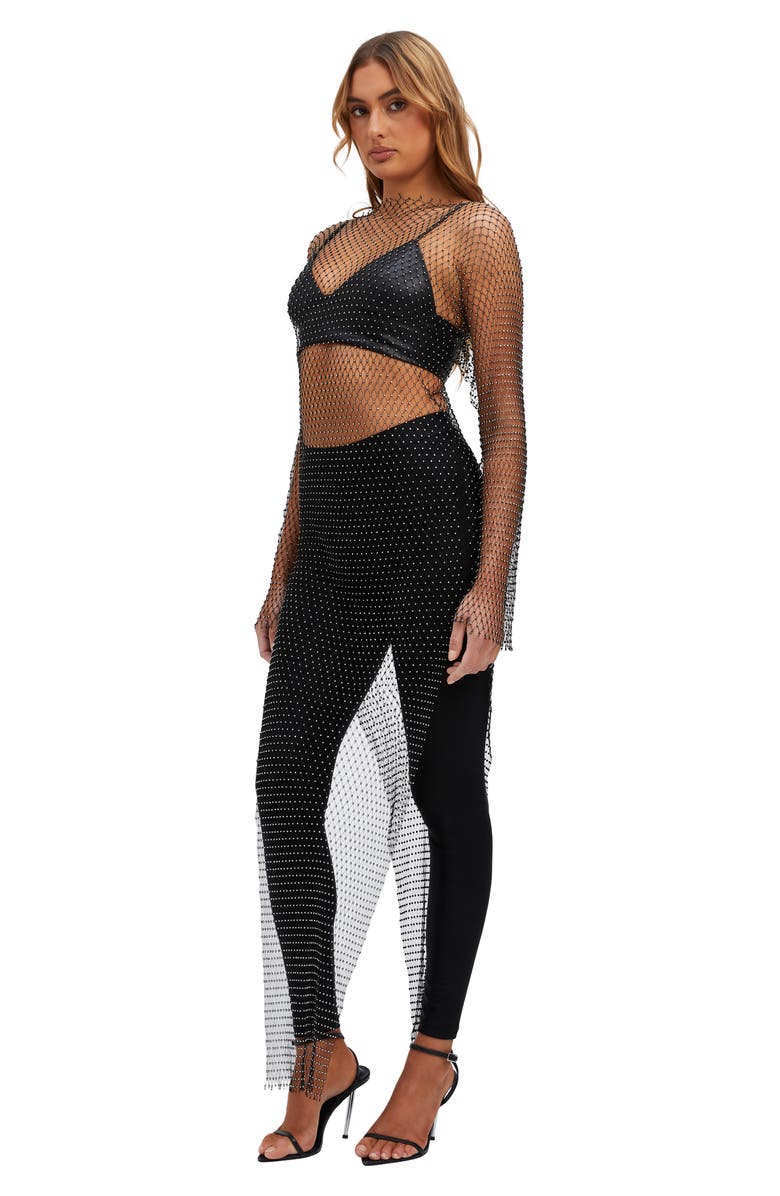 Bardot Celestial Crystal Mesh Asymmetric Dress, Alternate, color, 