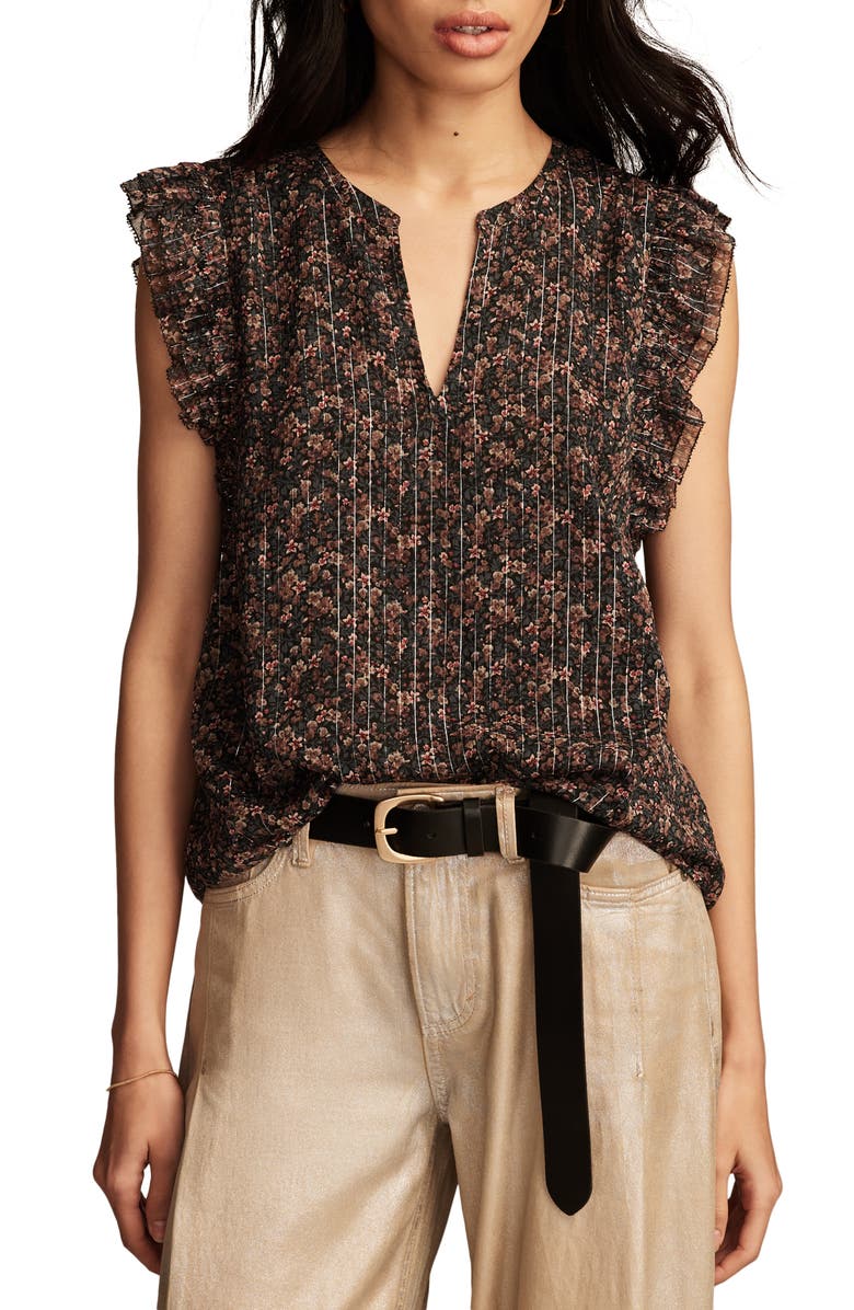 Lucky Brand Split Neck Ruffle Sleeve Top, Main, color, 