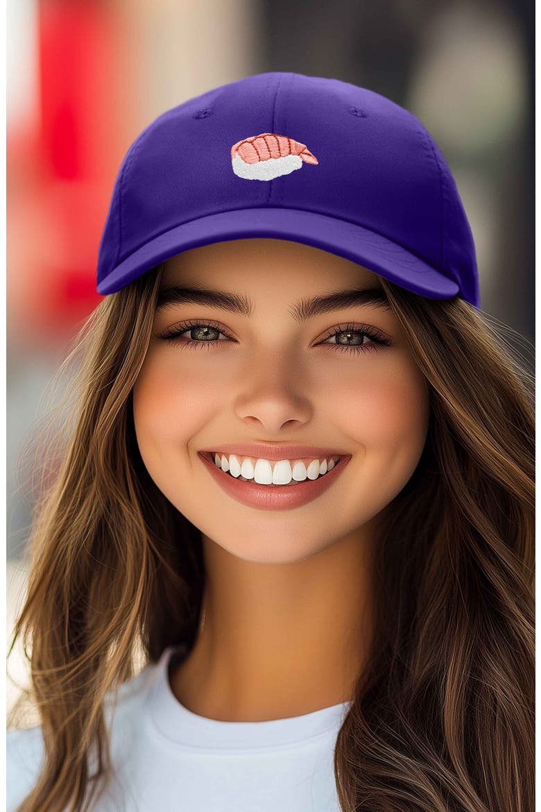 Shrimp Sushi Embroidered Dad Cap, Alternate, color, Purple