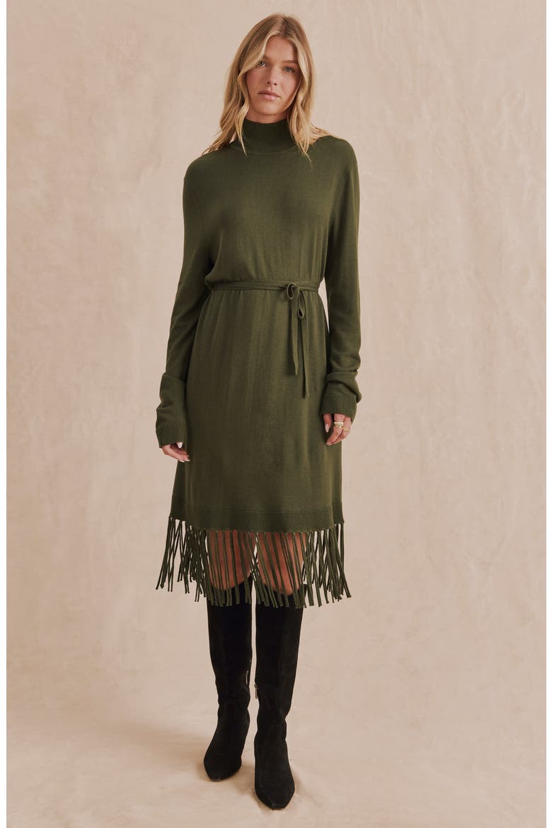Sadie Long Sleeve Fringe Sweater Dress, Alternate, color, PINE GREEN