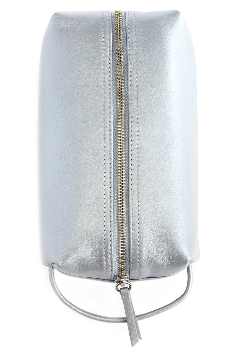 Compact Leather Toiletry Bag, Alternate, color, SILVER