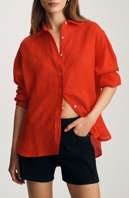 Mavi Jeans Relaxed Fit Linen Button-up Shirt In Fiery Red