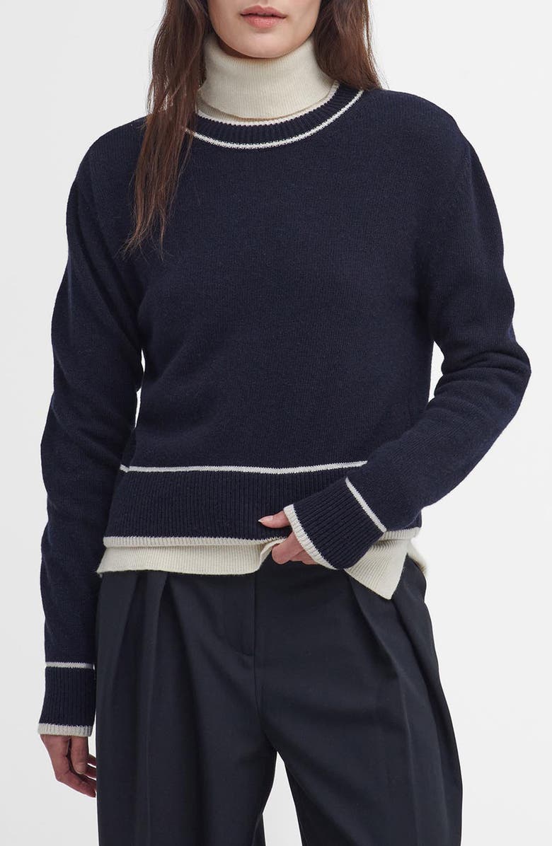 Barbour Rochelle Tipped Crop Wool & Cotton Sweater, Main, color, Navy Blue