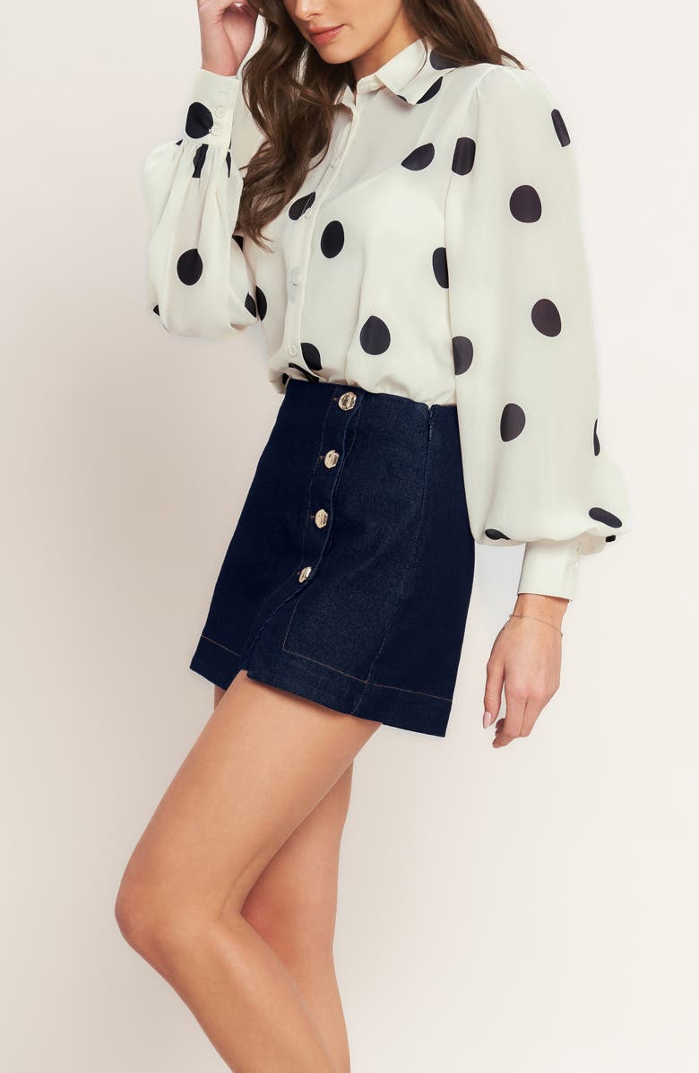 FLYING TOMATO Buttoned Denim Skort, Alternate, color, Dark Indigo