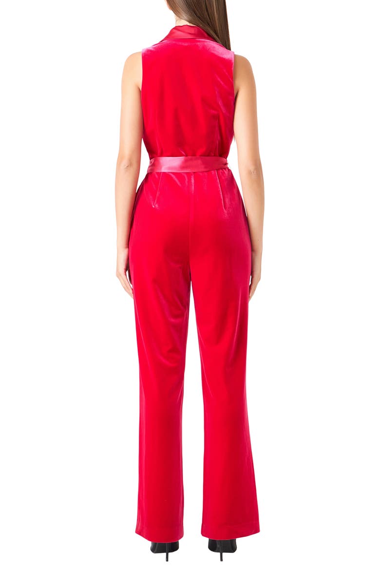 Satin Trim Velvet Jumpsuit, Alternate, color, FUCHSIA