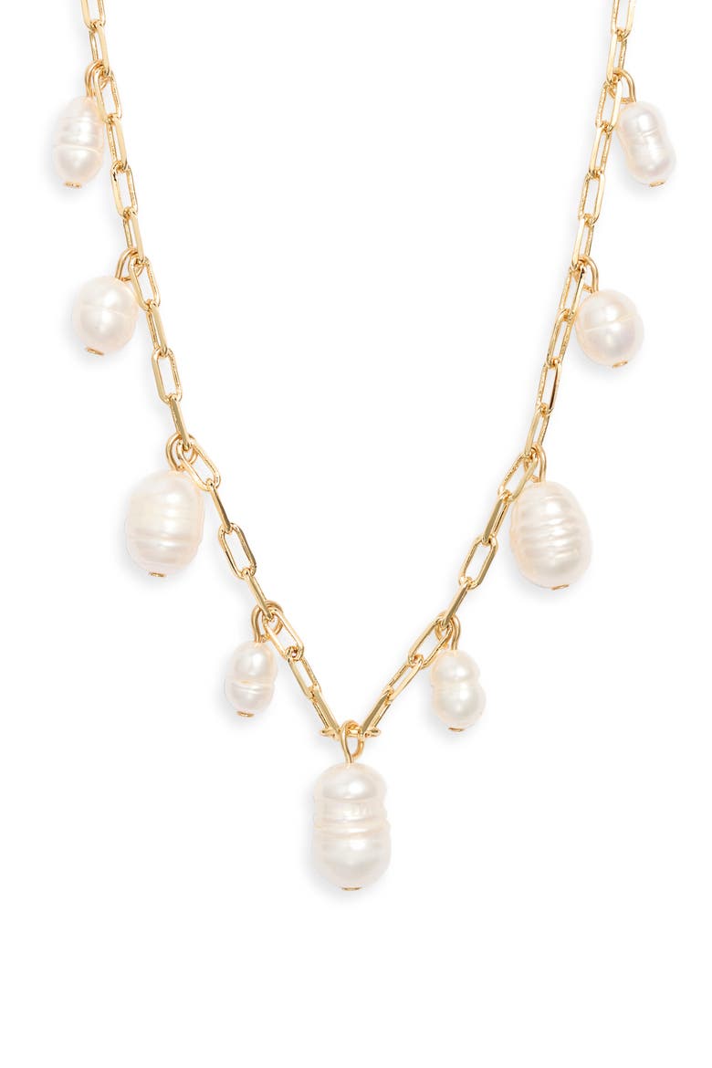 Demi-Fine Scattered Faux Pearl Shaker Necklace, Main, color, WHITE- 14K GOLD PLATED