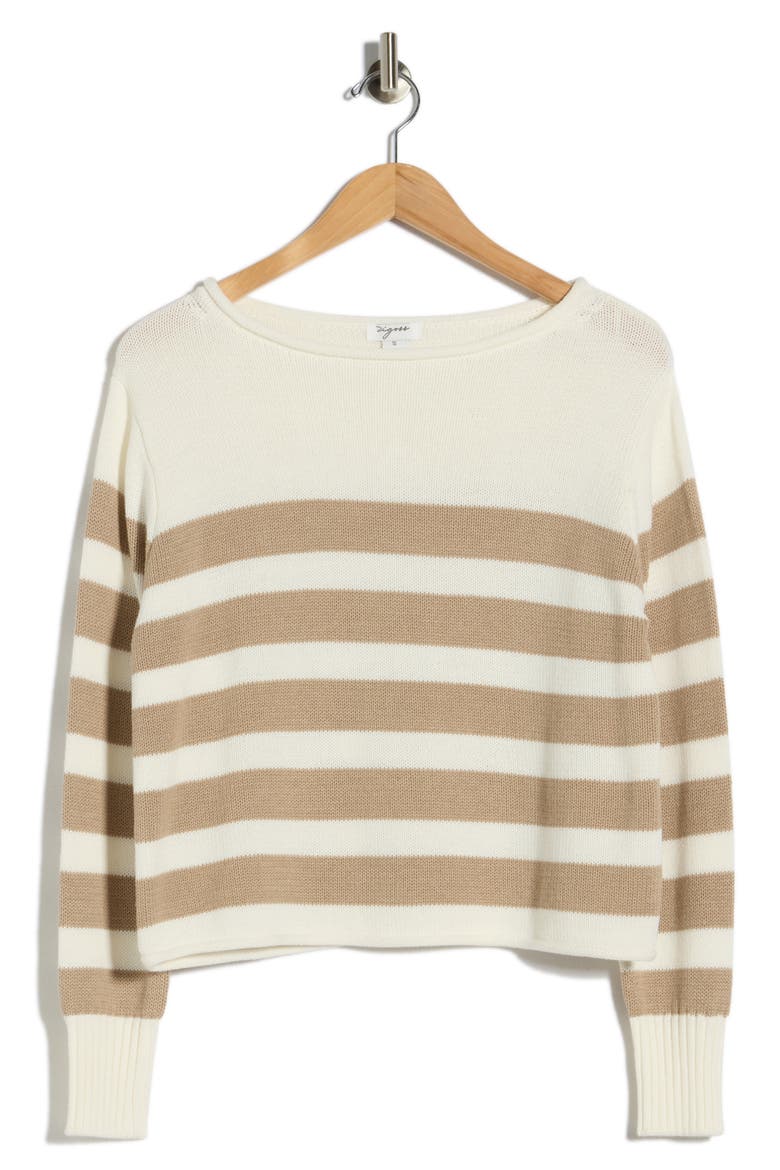 Stripe Boat Neck Sweater, Alternate, color, CREME/ OATMEAL