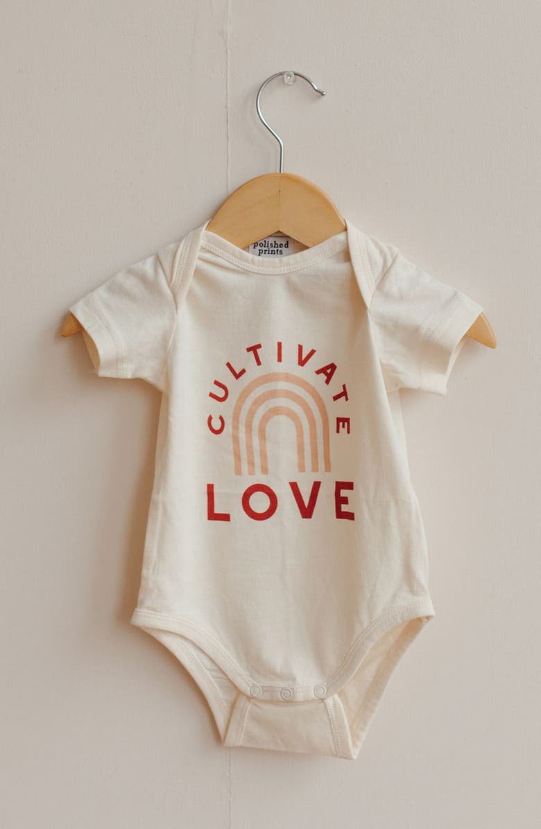 POLISHED PRINTS Cultivate Love Organic Cotton Bodysuit, Alternate, color, Natural