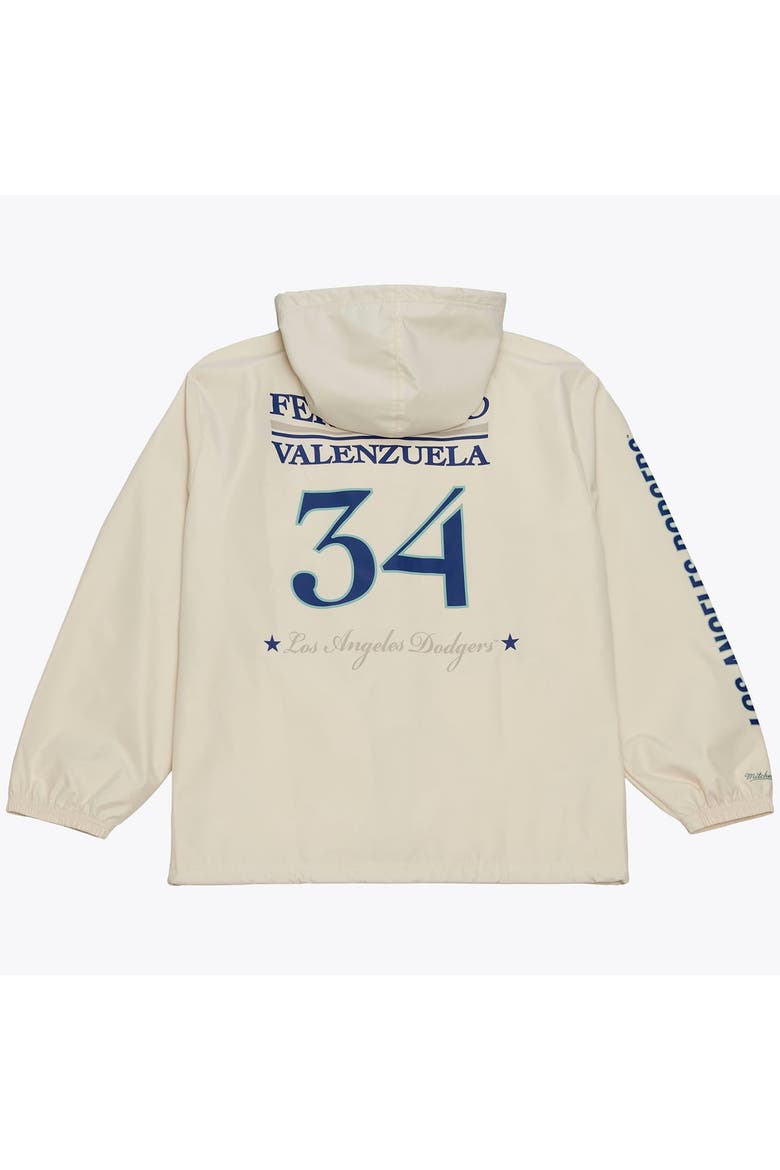 Men's Mitchell & Ness Fernando Valenzuela Cream Los Angeles Dodgers Full-Snap Yacht Rock Name & Number Hooded Coach's Jacket, Alternate, color, Cream