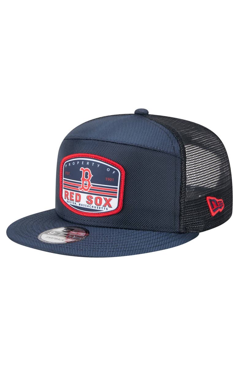New Era Men's New Era Navy Boston Red Sox Split Panel 9FIFTY Trucker Snapback, Main, color,